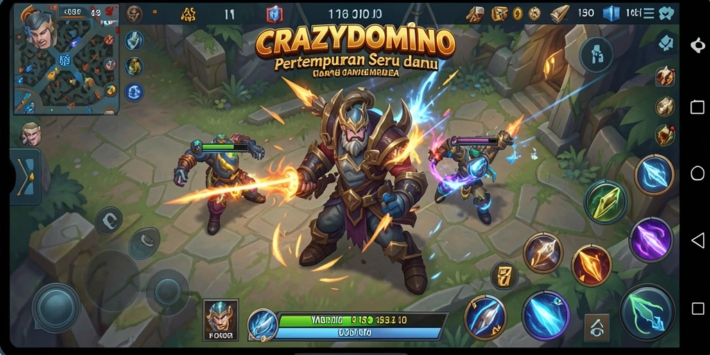 Tampilan aksi seru dalam permainan MOBA CRAZYDOMINO.