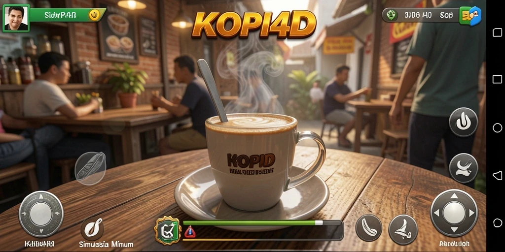Screenshot gameplay KOPI4D menampilkan proses menyeduh kopi yang realistis.