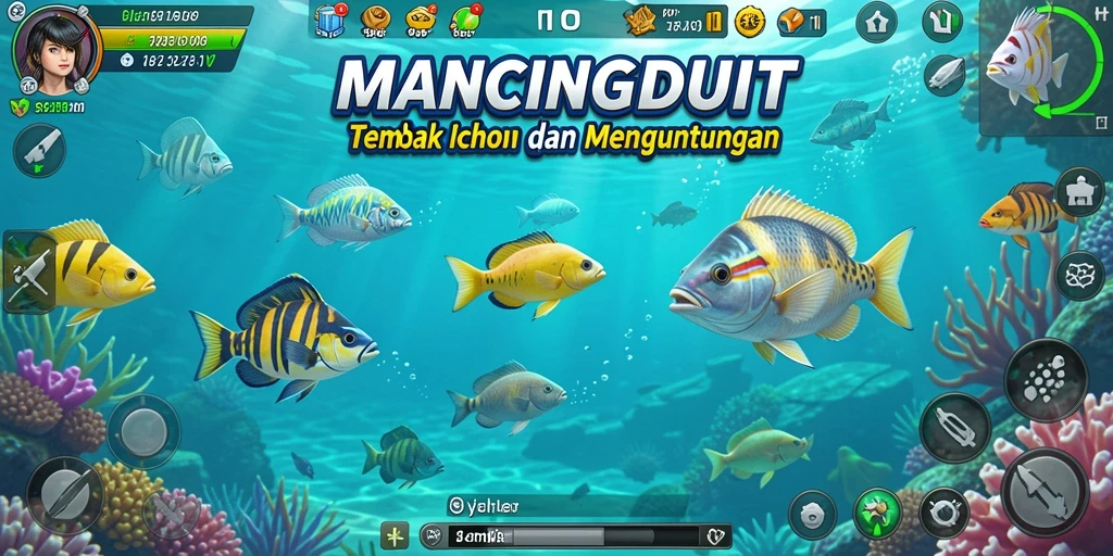 Tampilan gameplay seru dalam MANCINGDUIT saat menangkap ikan.