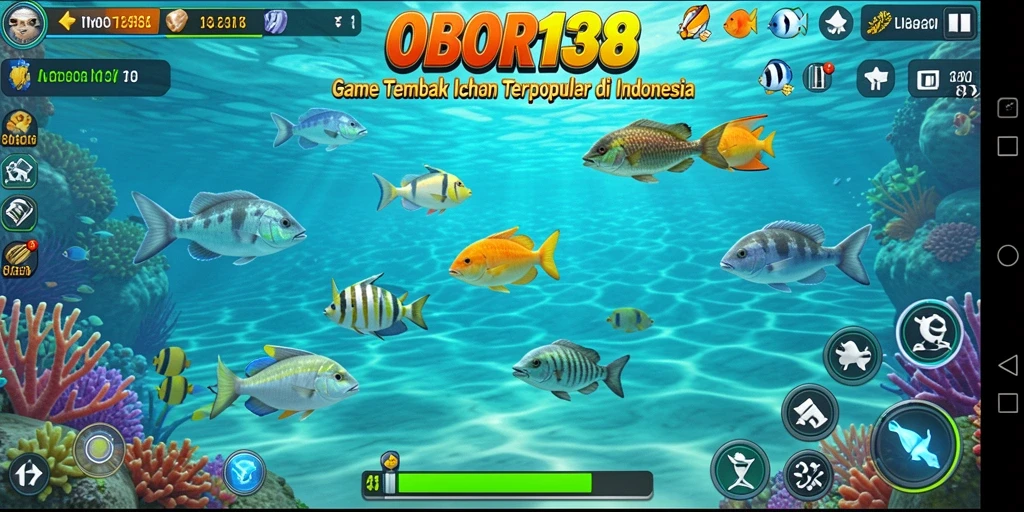 Screenshot OBOR138 menampilkan aksi seru menembak ikan.