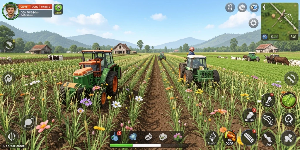 Gameplay QQRP menampilkan aktivitas pertanian yang seru dan interaktif.