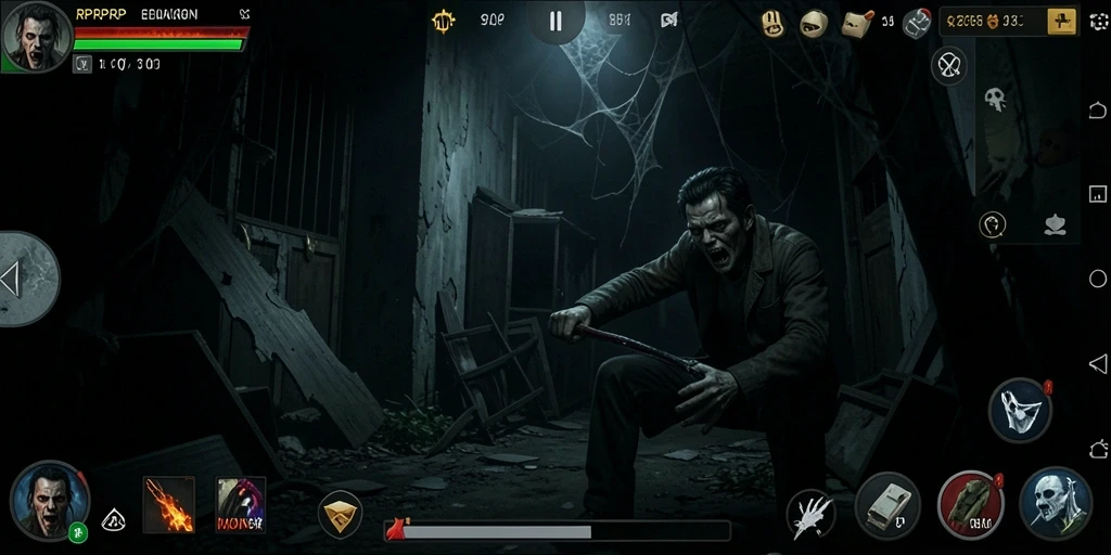 Tampilan menyeramkan dari gameplay RPRPRP saat menjelajahi kegelapan.