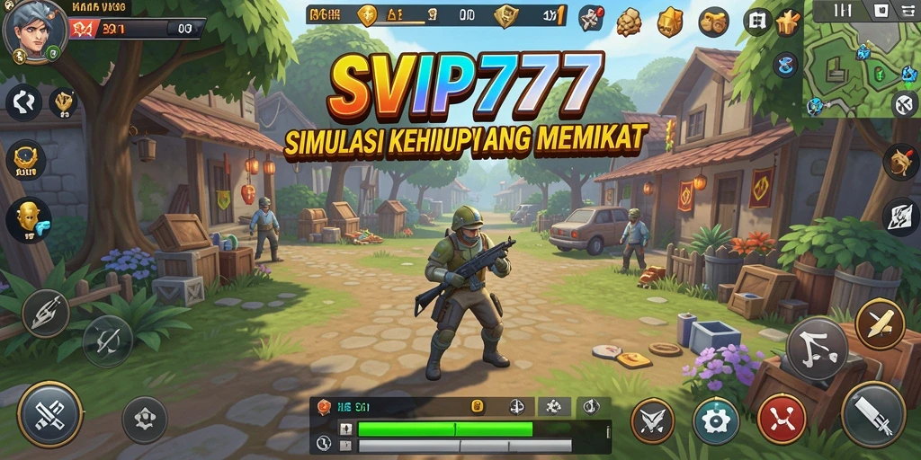 Screenshot gameplay SVIP777 menampilkan dunia simulasi yang kaya dan penuh warna.